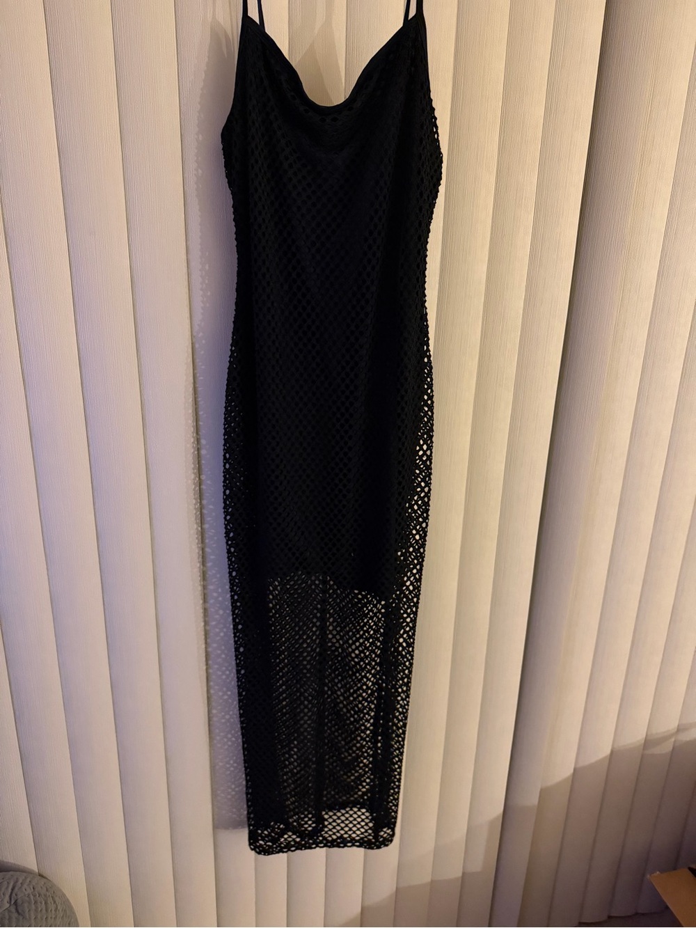 Fashion Nova Black Mesh Maxi Slip Dress with Spaghetti Straps
